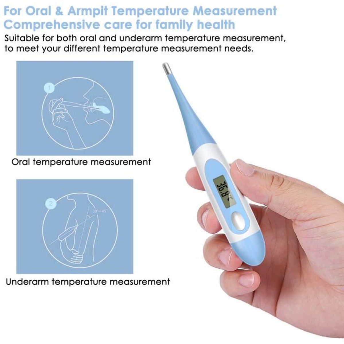 Pointe Flexible Aisselle orale température Compteur Plage de Mesure 32 ° C-42,9 ° C FASD 1pc Thermomètre médical électronique 