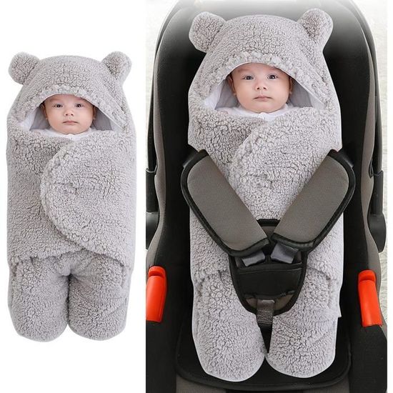 Couverture à capuche pour nouveau-né, sac de couchage en polaire chaude avec  jambes en tricot pour poussette de 3 à 6 mois. (gris) - Cdiscount  Puériculture & Eveil bébé