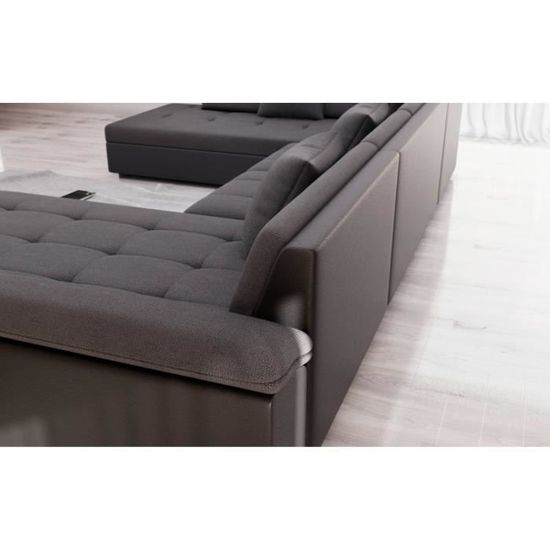 Belmont Canapé D Angle Panoramique En U Simili Et Tissu Noir Et Gris Achat Vente Canapé Sofa Divan Soldes Cdiscount