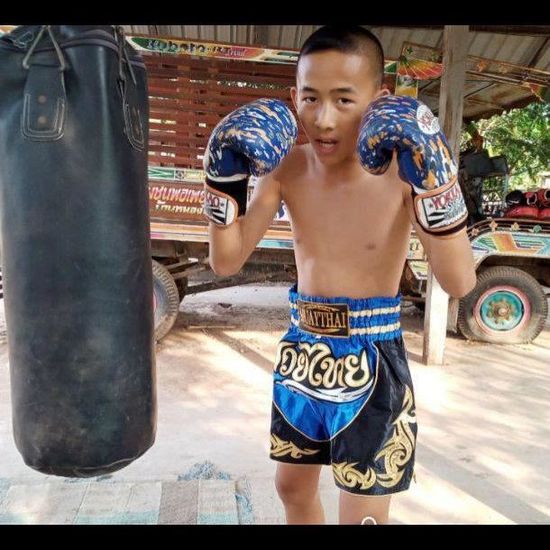 Short Enfant Traditionnel THAI Boxe Kickboxing Special Muay Thai MMA, Couleur Bleu, Taille Enfants 12-14 ANS