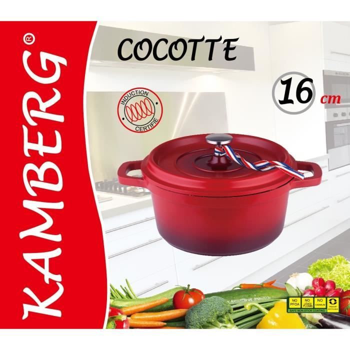 Kamberg - Cocotte Ø 16 cm Ronde Rouge Flammée - Fonte d'aluminium