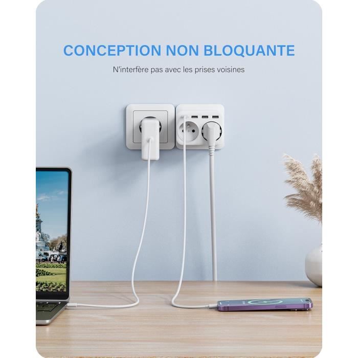 LENCENT Chargeur Rapide USB C Et 65W, GAN III Tech Avec 1 Prise Secteur 4 Ports USB, Type C