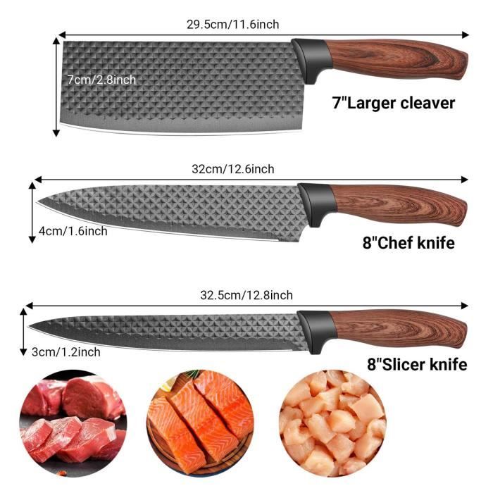 Set 17Pcs Couteau de cuisine Professionnels en acier inoxydable avec bloc à  couteaux en bois massif - Cdiscount Maison