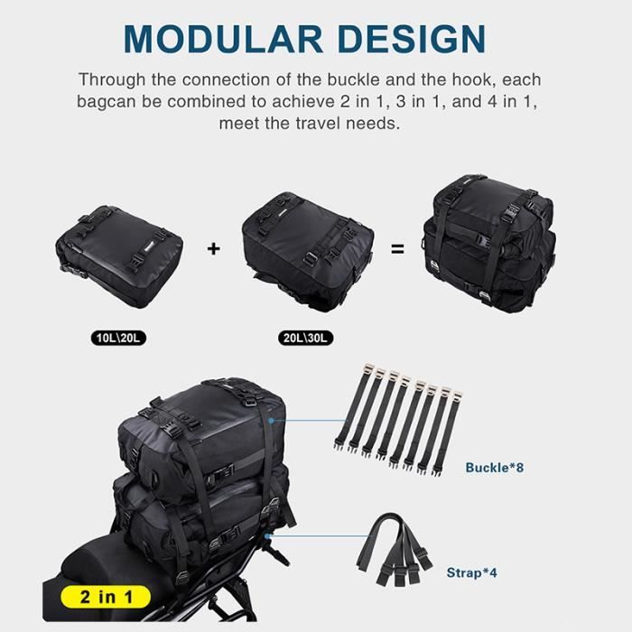 Sacoche De Guidon Vélo Rhinowalk – 2 En 1 (sacoches + Sac Banane), Tissu Sergé Résistant, Housse Pluie, 15x8,5x19 Cm – Noir