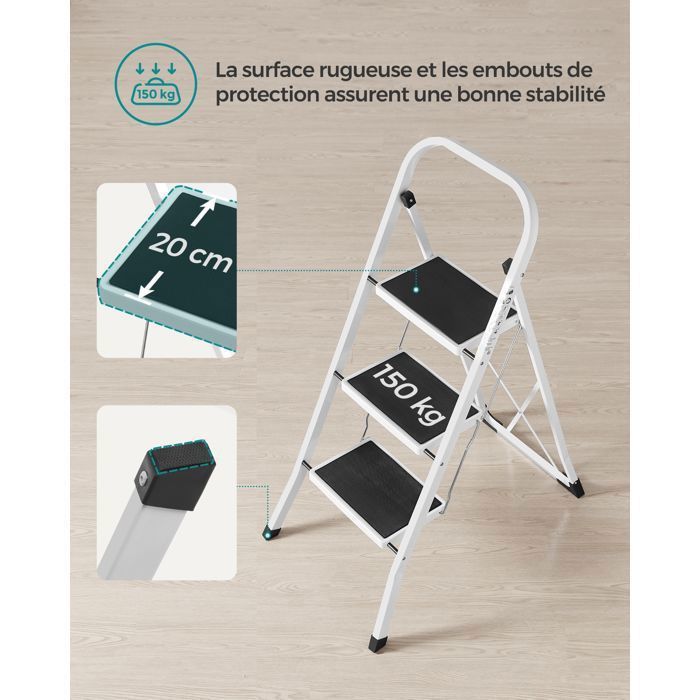 Marchepied Pliable SONGMICS 1 Marche - Escabeau Acier 150kg - Compact Et Stable - Gris - Idéal Cuisine, Bibliothèque