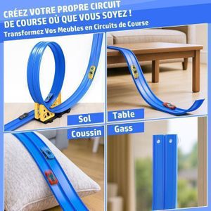 Circuit De Voiture Flexible 4 Mètres – Double Piste, 4 Mini-voitures, Rampes, Ventouses, Cadeau Enfant 3 Ans +, Intérieur/extérieur