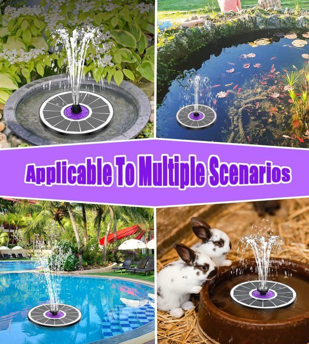 Fontaine Solaire 2025 Upgraded 3.5W – 12 LED Couleurs, Batterie 2000mAh, 8 Buses, Pompe Flottante Pour Bain Oiseaux, Jardin, Étang