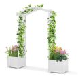 GOPLUS Arches de plantation en bois 184*42*200cm, Arches décoratives de jardinage avec 2 bacs de plantation, Blanc-0