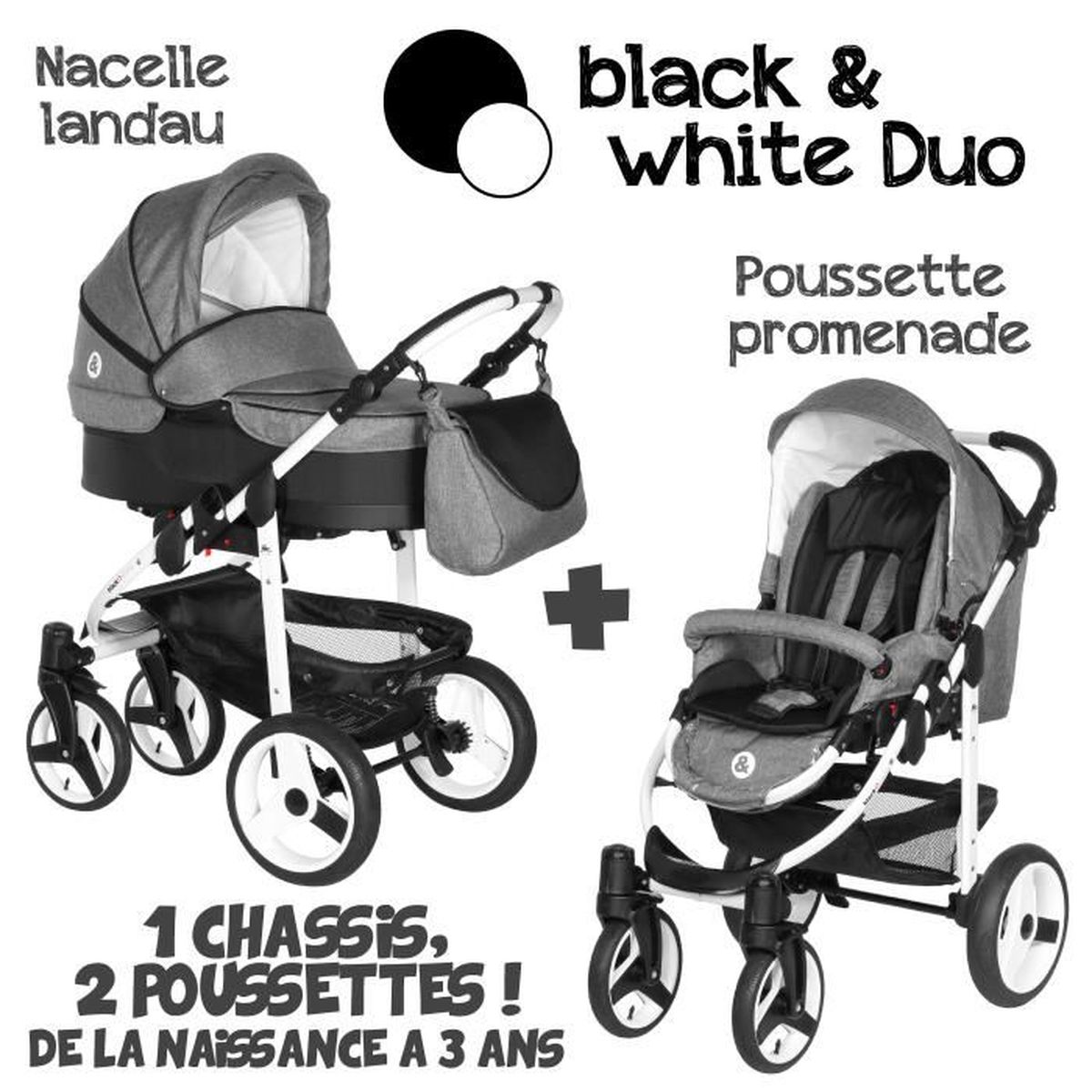 poussette grise et blanche