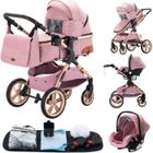 YAZOCO - Poussette combinée 3en1 - Avec nacelle-siège auto - Jusqu'à 15Kg - rose