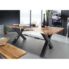 MASSIVMOEBEL24 Table à manger 220x100cm - Fer et Bois massif d'acacia laqué (Bois naturel/Anthracite) - IRON LABEL #127