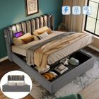 Lit coffre - JAERLIUB - 160x200 cm - Liseuse et chargement USB - Gris