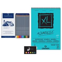 Lot Aquarelle : Crayons de couleur Aquarellables Goldfaber Aqua + 1 Bloc Dessin Aquarelle + Index Adhésif Blumie (12)
