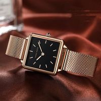 Femmes montre mince étanche en acier inoxydable maille bande haut de luxe montre-bracelet à Quartz dame montres noires