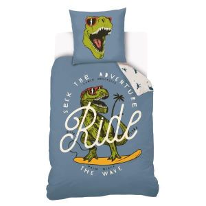 Housse De Couette Dinosaure Pour Enfant - Format Jumeau 52x64 Pouces, Bleu Multicolore, Fait Main En Amérique - Neuf