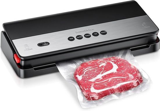 Bonsenkitchen Machine à emballer sous vide, pour aliments secs et humides, avec cutter intégré, contient 1 rouleau de sacs en aluminium, 5 sacs sous vide prédécoupés