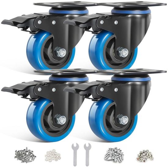 Lot De 4 Roulettes Pivotantes 75mm M10 - Pour Meubles Lourds, Filetage, Acier Gris