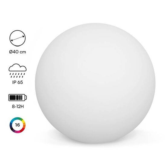 Boule LED 40cm - Sphère décorative lumineuse. 16 couleurs. Ø 40cm