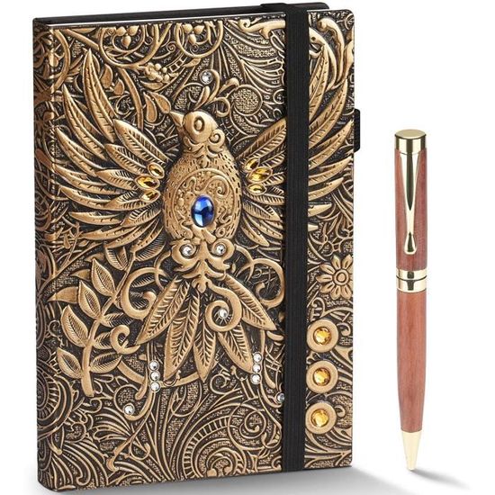Carnet De Notes Vintage Relief 3D - Couverture Rigide Similicuir Noir (21,5x14,5 Cm) - Pour Hommes Et Femmes - 9