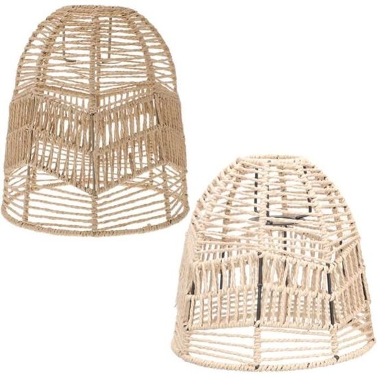 Lot De 2 Abat-jours Tissés Rétro En Rotin - Style Vintage 15x15cm Pour Lustre, Salle à Manger Et Salon