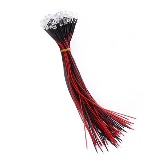 50 Pièces Diodes LED Pré-câblées 3mm 5mm 10mm DC 9-12V - Blanc Rouge Bleu Pour Projets DIY