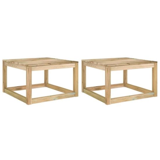 2 Tables Palette De Jardin En Pin Imprégné Gris - 60x62x37 Cm, Modulables, Pour Terrasse Ou Salon Extérieur - 10