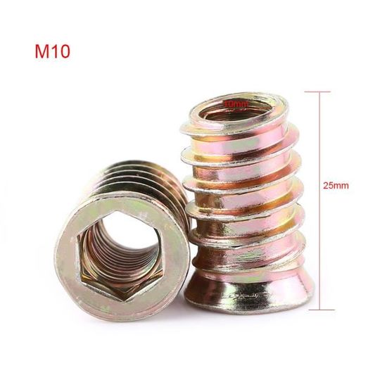 12 Inserts Filetés à Douille Hexagonale - M4 X 10 Mm - écrous Pour Bois