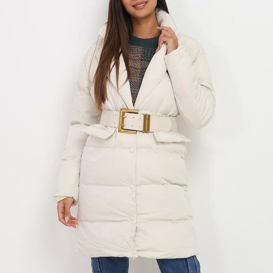 Doudoune beige matelass?�e avec ceinture - LA MODEUSE - Mi-longue - Fermeture zipp?�e boutons 