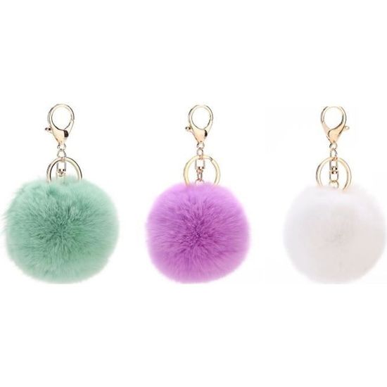 Pompons Porte-clés En Vrai Poil De Lapin - Novago - Toucher Ultra Doux - Déco Sac Ou Trousseau