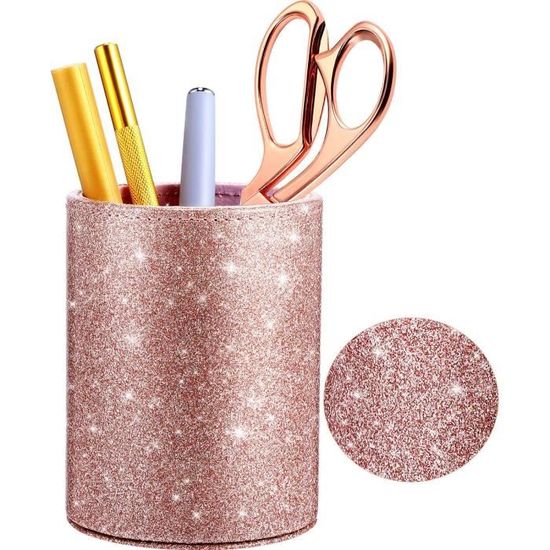 Porte-pinceau De Maquillage En Cristal Et Métal - Organisateur Brosses, Or Rose - 12x9 Cm