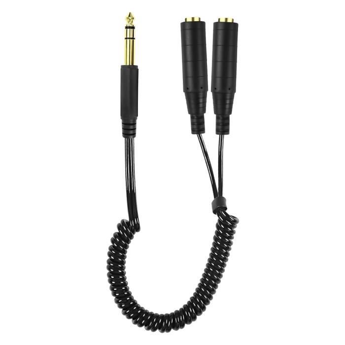 Câble audio spiralé 6,35 mm 1-4", fiche TRS stéréo 6,35 mm vers double