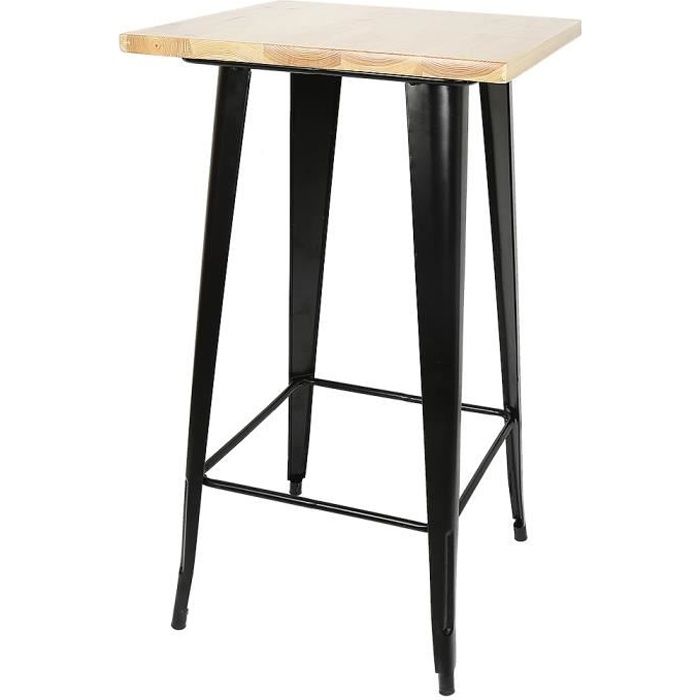 TABLE HAUTE POUR CUISINE/BAR/SALON EN BOIS ET METAL - INDUSTRIEL LOFT 60*60*110 CM