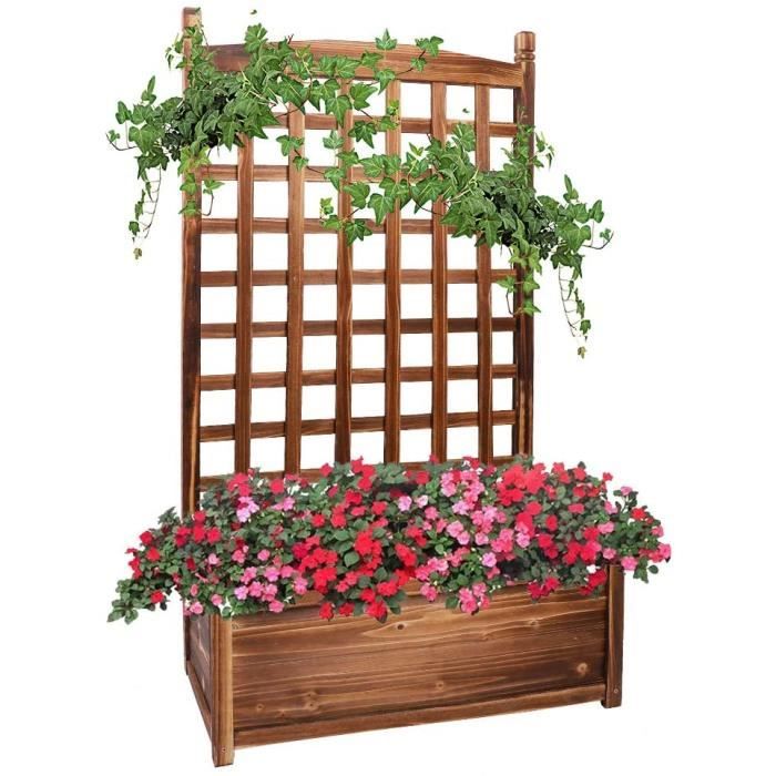 Potager Rectangulaire 65x33x16cm Bac Potager en Bois de Pin Anti-Corrosion Jardinière Multi-Fonction Idéal pour Balcon Terrasse