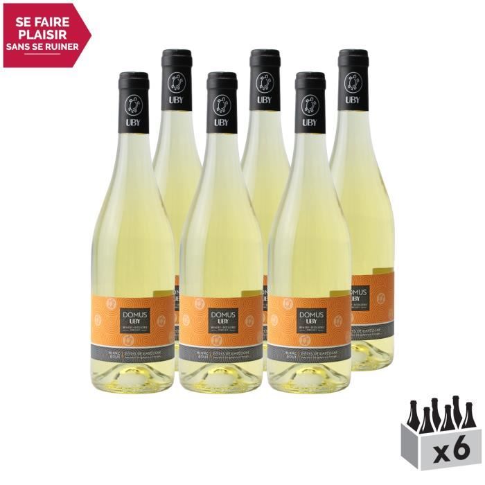 Côtes de Gascogne Domus Gros Menseng Doux Blanc - Lot de 6x75cl - Domaine d'Uby - Vin IGP Blanc du Sud-Ouest - Cépage Gros Manseng
