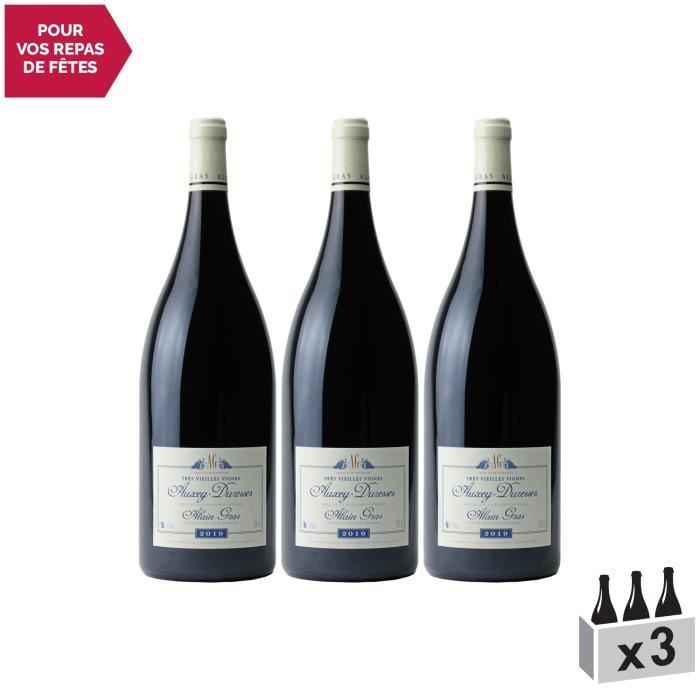 Auxey-Duresses Vieilles Vignes MAGNUM Rouge 2019 - Lot de 3x150cl - Domaine Alain Gras - Vin AOC Rouge de Bourgogne - Cépage Pinot