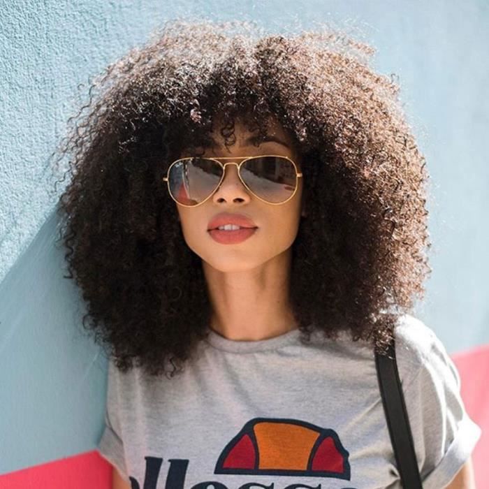 Mongolian Afro Kinky Curly 13x6 Lace Front perruques de cheveux humains avec frange cheveux humains-22 Pouces