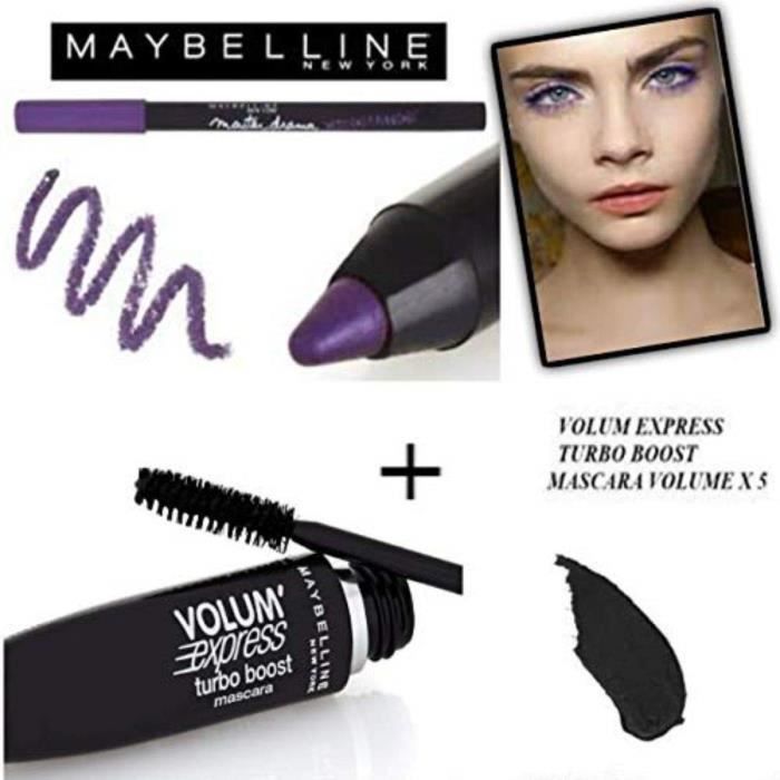 Mascaras Kit-Set Mascara Gemey Maybeline Turbo Volum' Express Noir + Crayon Waterproof Master Drama Khol Liner Ultra Vio 27670