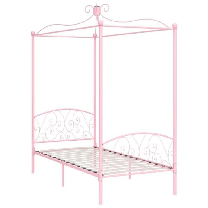 Jardin - Lit adulte à baldaquin - Lit enfant Lit pour 1 personnes Structure de lit Classique Rose Métal 100 x 200 cm Ancien 20928