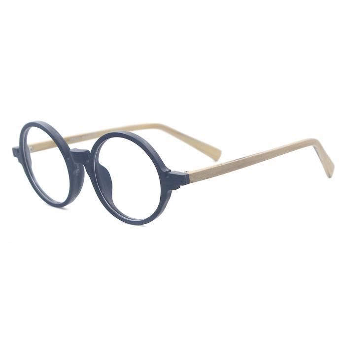 Montures de Lunettes de vue,Acétate petits hommes lunettes rondes Texture bois femmes Vintage lunettes montures - Type Black Wood