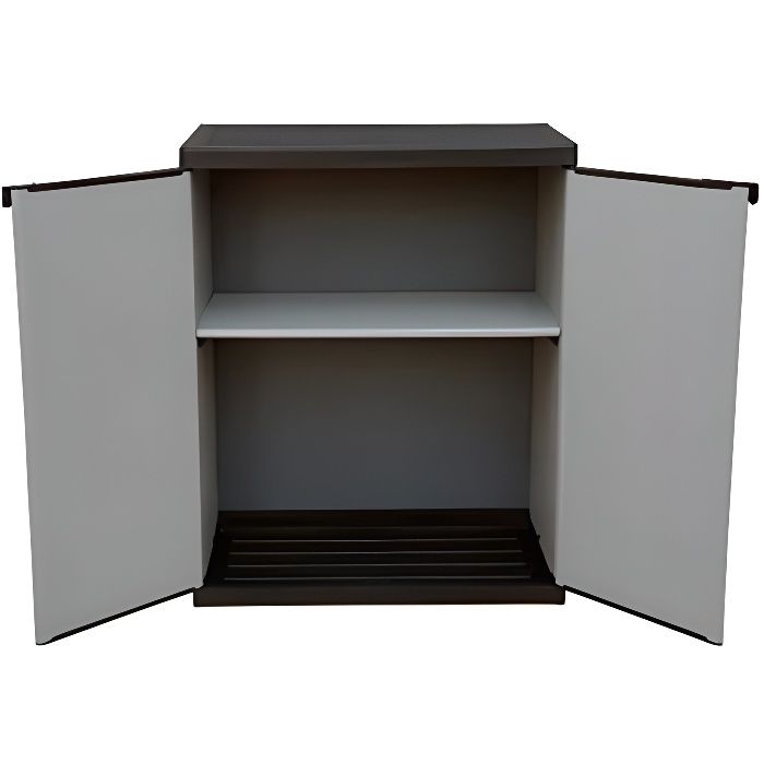 Adventa Armoire Basse en résine avec étagères 2 Portes (intérieur-extérieur), Gris Noir, 68 x 39,5 x 85 cm