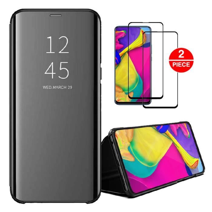 Étui Folio Samsung Galaxy S8 Plus, Film Verre Trempé Luxe Cuir Ultra-fin Antichoc Housse de Protection integral, Noir