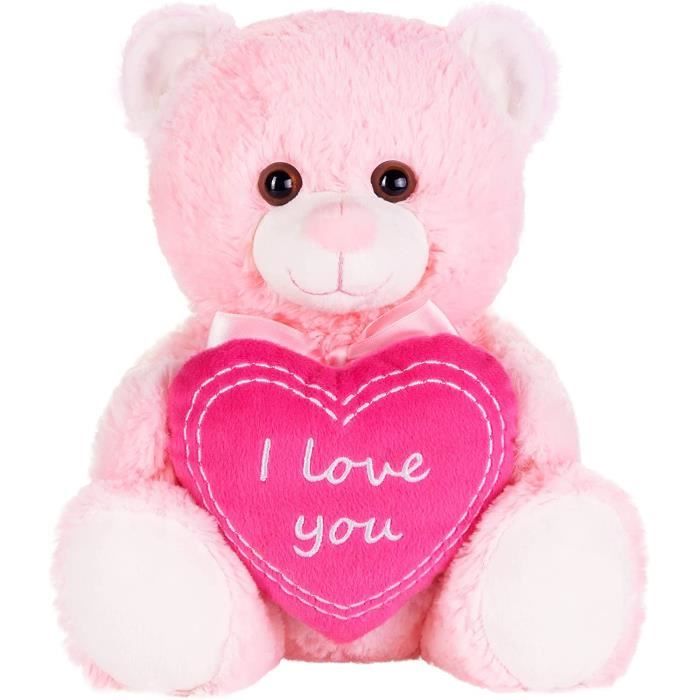 BRUBAKER Ours en Peluche avec Coeur Rose - I Love You - 25 cm - Peluche Ours en Peluche - Jouet en Peluche - Jouet Doux Rose