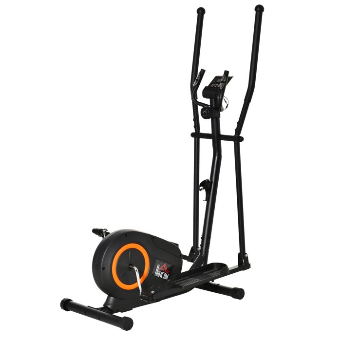 HOMCOM Vélo elliptique Vertical écran LCD Multifonction capteur fréquence Cardiaque roulettes déplacement résistance réglable Acier