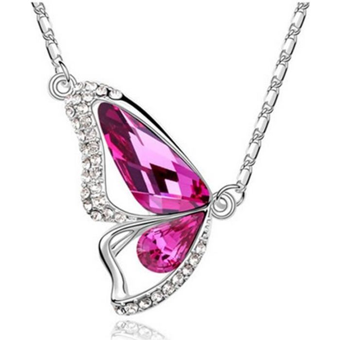 LCC® Collier/pendentif femme argent papillon cristal Swarovski autrichien plaqué Or blanc/ Charme Rose-fantaisie tendance-cadeau