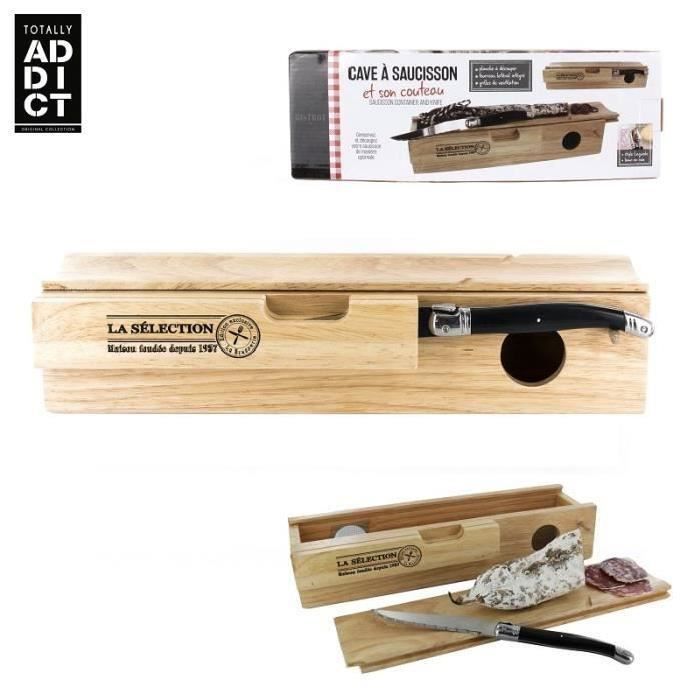 Cave a Saucisson et son Couteau en Bois - Cuisine Apéritif Planche a decouper Conservation - 587
