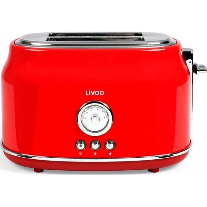 LIVOO DOD181R Grille-pains rétro - 2 fentes - 815W - Thermostat réglable : 6 positions - Rouge