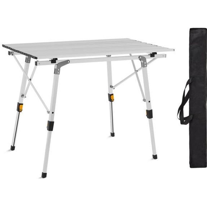 Table de Camping Portable,Extérieure,avec Sac de Transport, pour Banquets, Barbecues, Hauteur Réglable,Argent - Mondeer