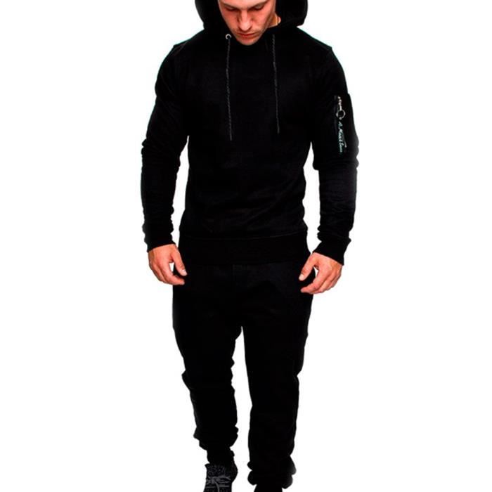 Homme Ensemble Sweat-Shirt à Capuche à Manches Longues et Pantalon,Ensemble Pull Hooded Décontractée Noir XXL