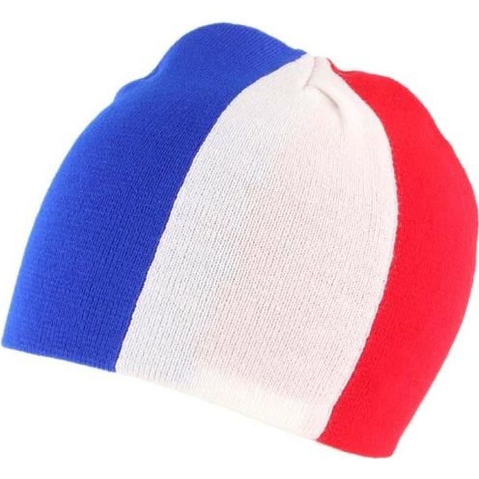 Bonnet Tricolore Bleu Blanc Rouge emblême drapeau francais, bonnet France pour supporter équipes de sport et look city
