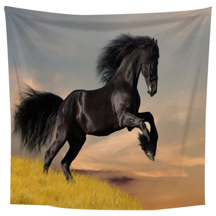 Cheval noir 2x1.5M grande taille tapisserie tenture murale tapis tapis de yoga multicolore mélangé